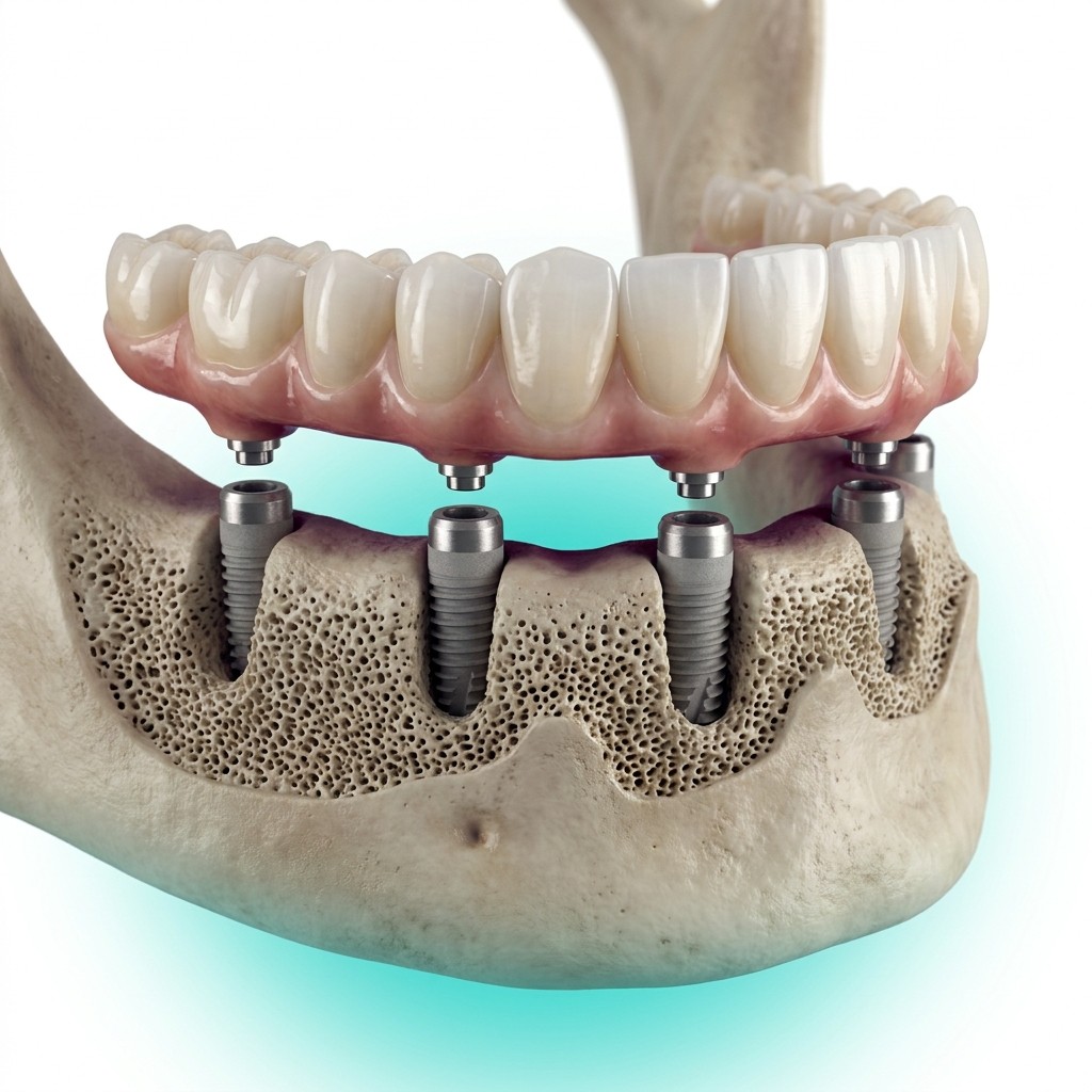 Prótese de protocolo fixa sobre implantes em modelo de arcada